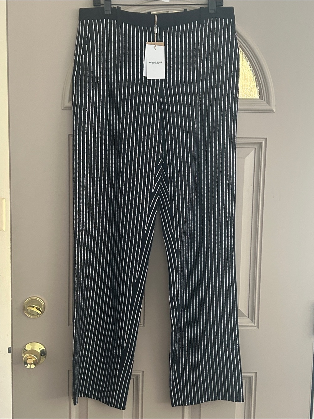 Michael Kors Collection Black Crystal Pinstripe Trouser Pants (Size 10, NWT)